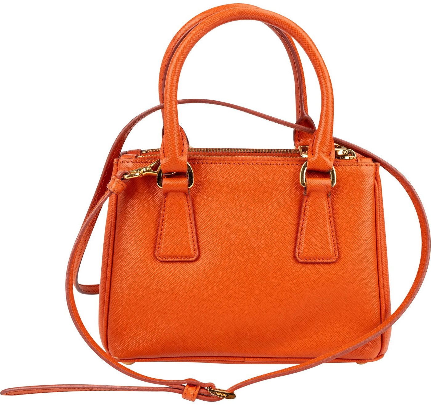 Prada Orange Saffiano Lux Leather Micro Galleria Crossbody Handbag