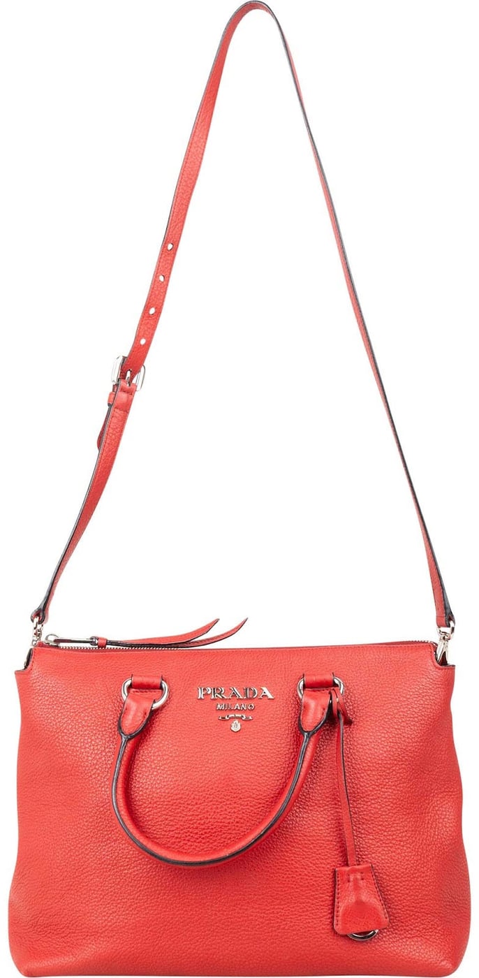 Prada Red Vitello Daino Leather Tote Handbag