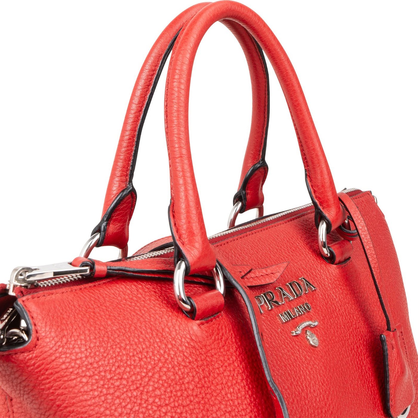 Prada Red Vitello Daino Leather Tote Handbag