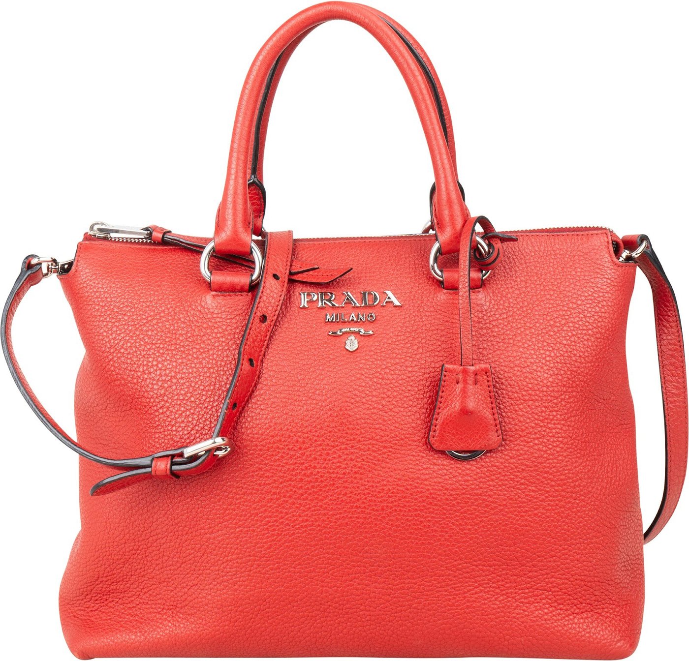 Prada Red Vitello Daino Leather Tote Handbag