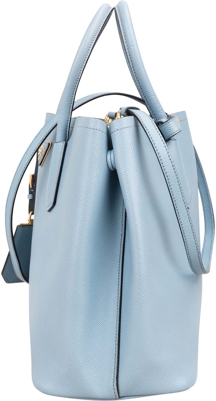 Prada Blue Saffiano Leather Tote Double Handbag