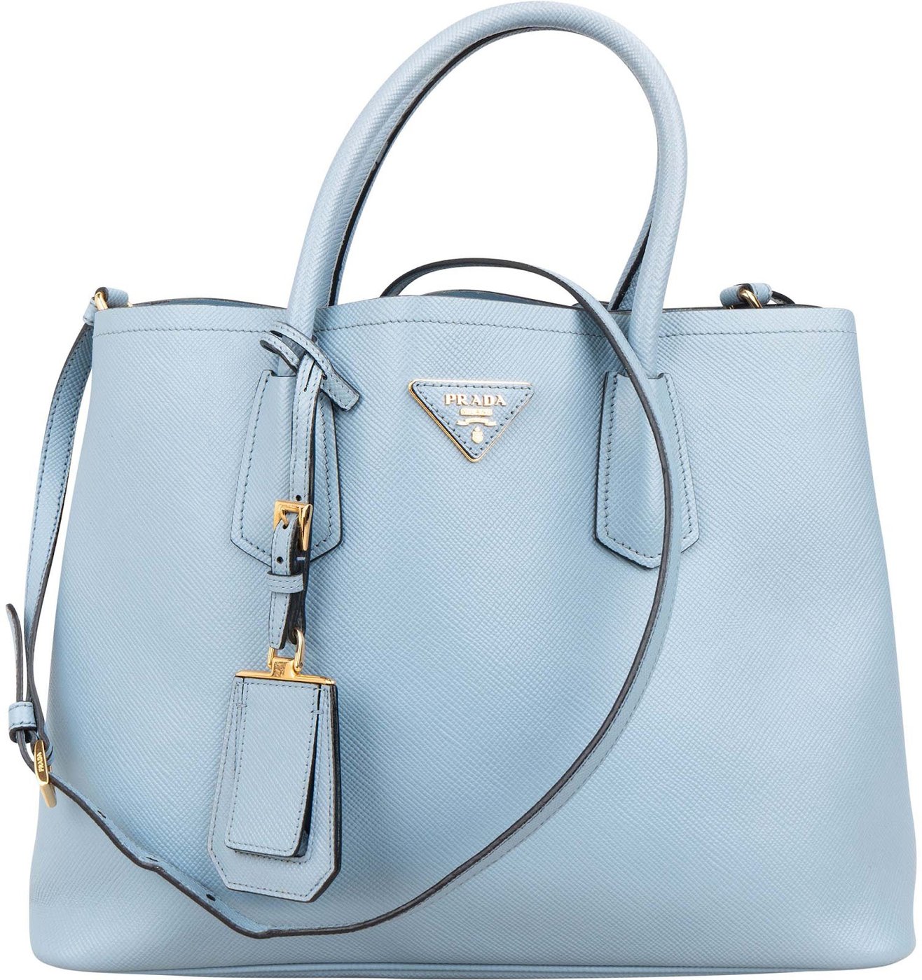 Prada Blue Saffiano Leather Tote Double Handbag