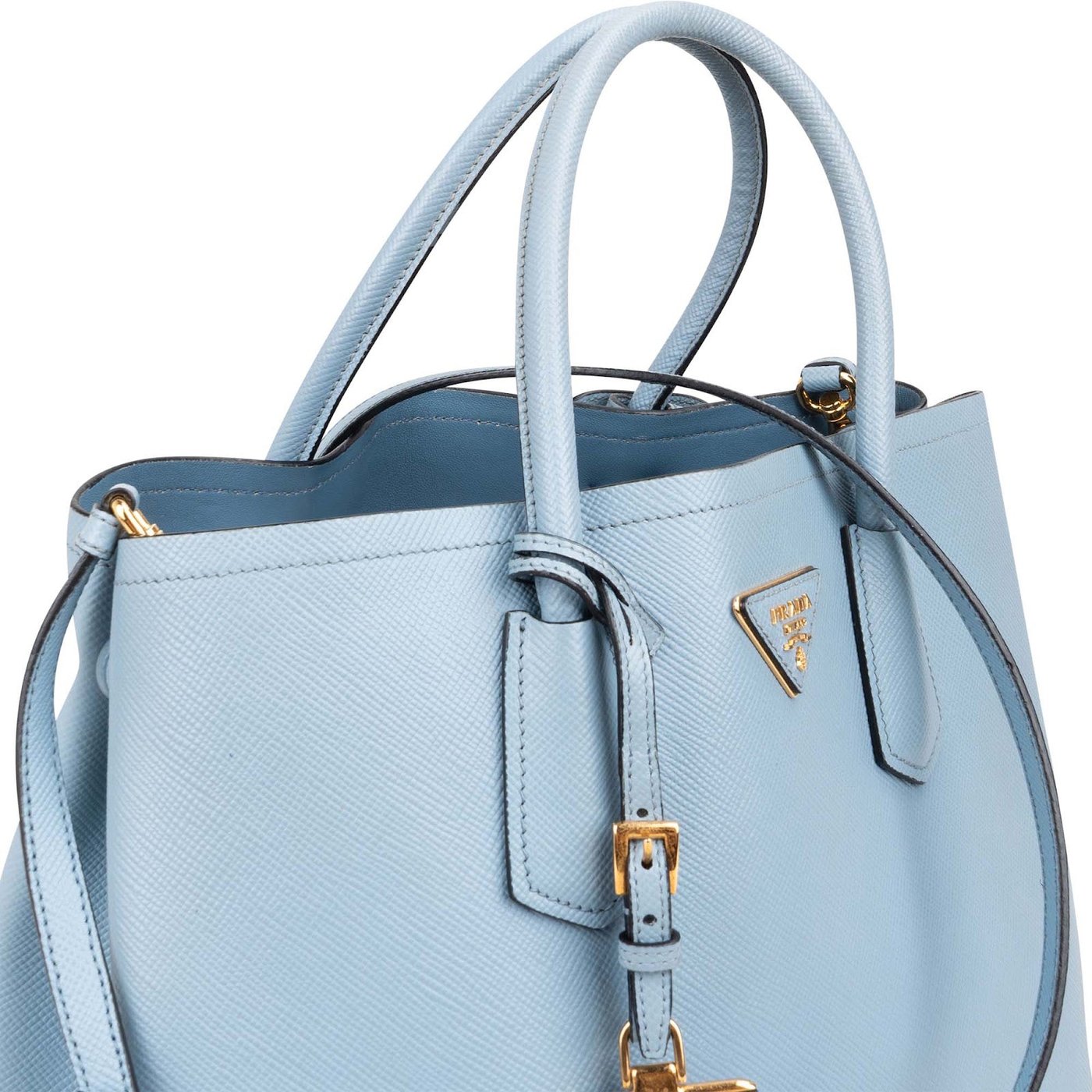 Prada Blue Saffiano Leather Tote Double Handbag