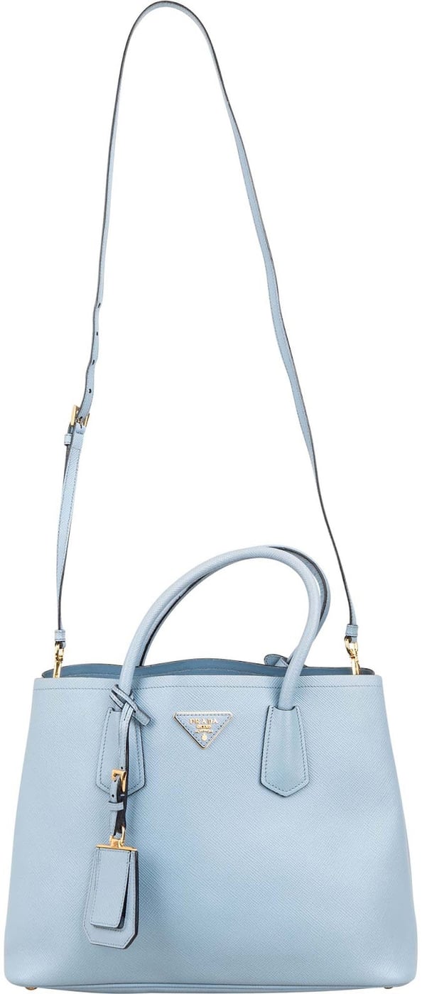 Prada Blue Saffiano Leather Tote Double Handbag