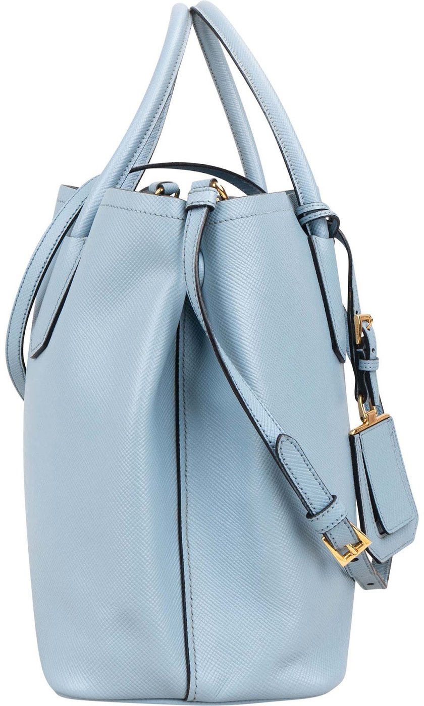 Prada Blue Saffiano Leather Tote Double Handbag