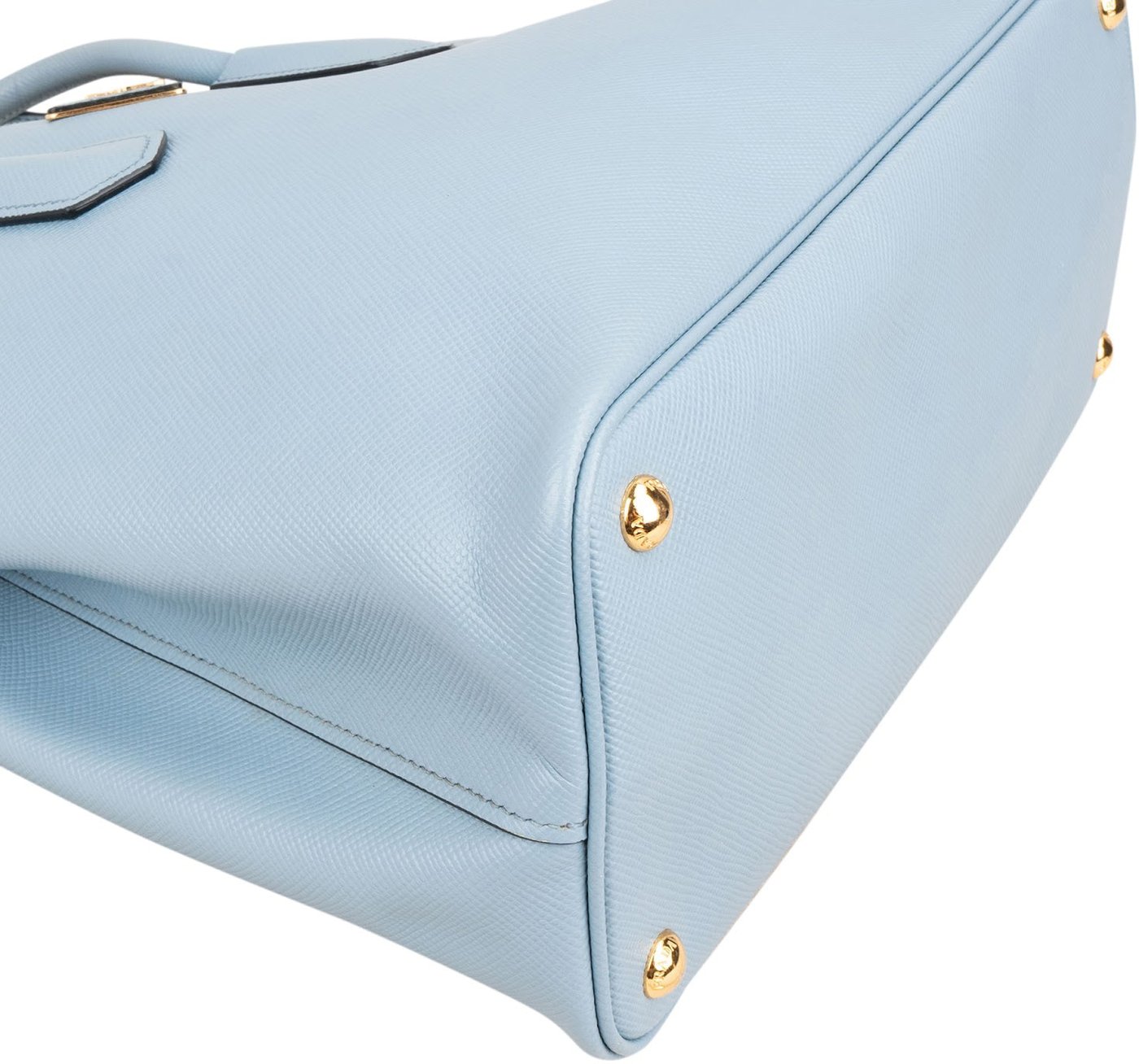 Prada Blue Saffiano Leather Tote Double Handbag