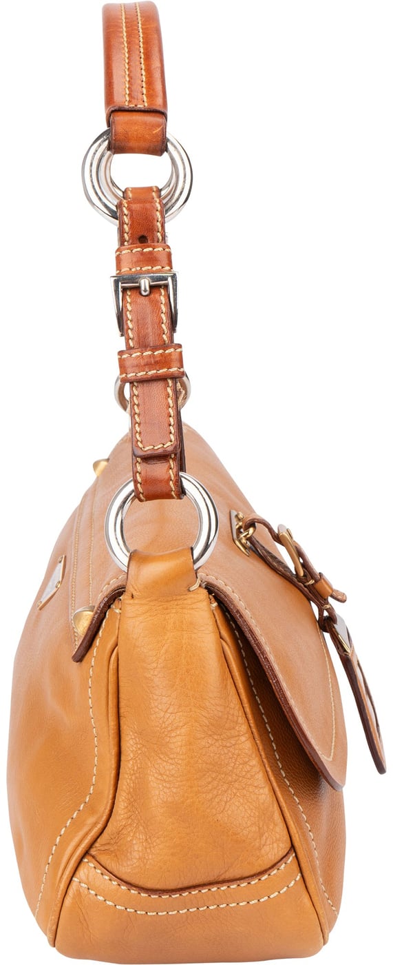 Prada Brown Leather Triangle Baguette Shoulder Bag