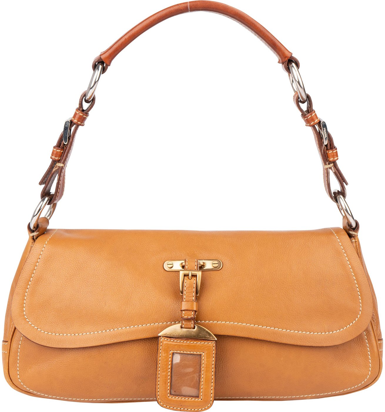 Prada Brown Leather Triangle Baguette Shoulder Bag