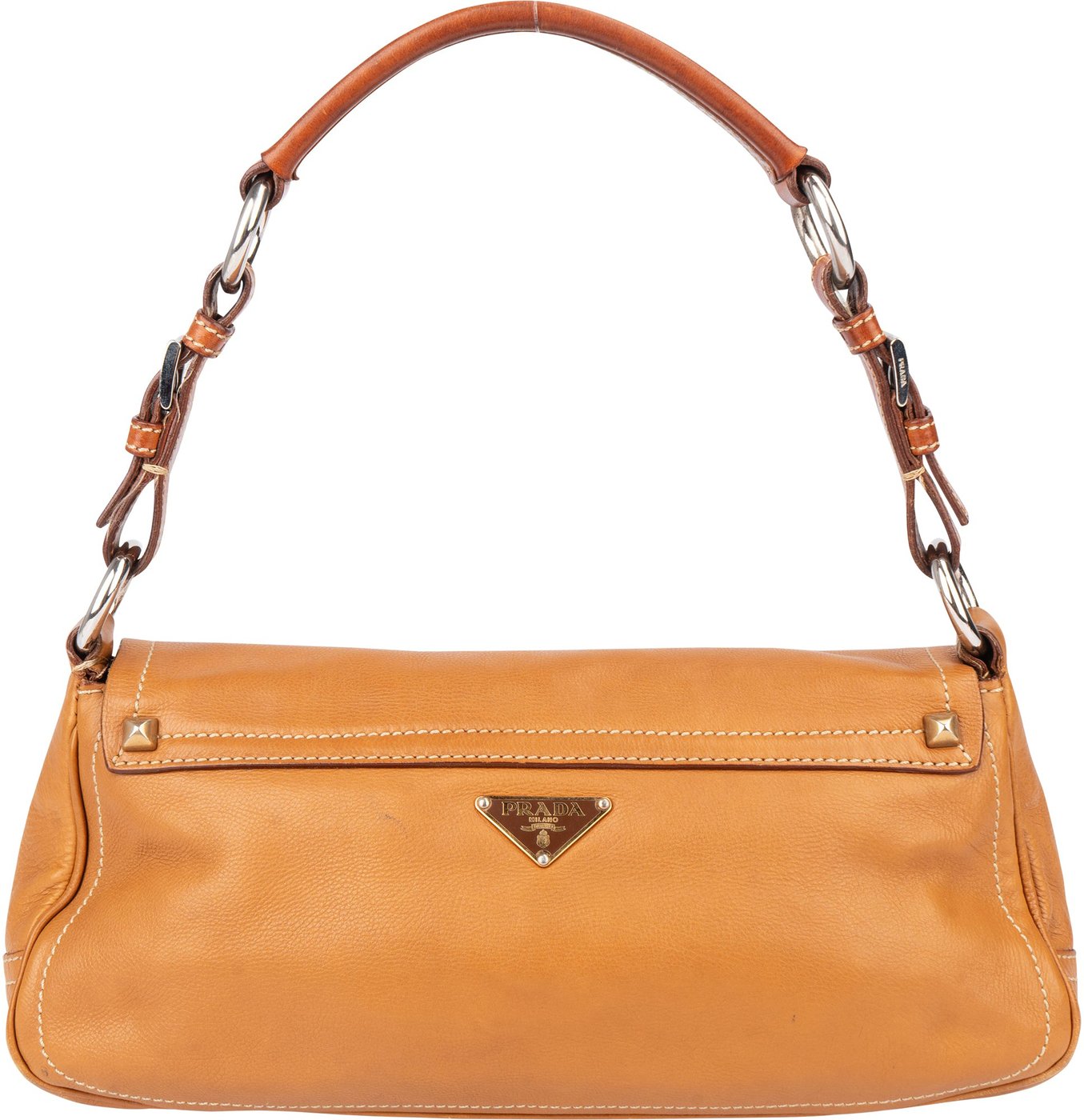 Prada Brown Leather Triangle Baguette Shoulder Bag