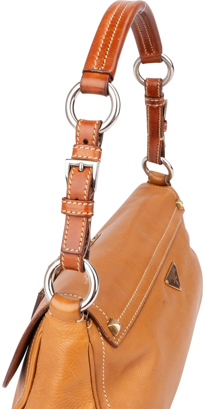 Prada Brown Leather Triangle Baguette Shoulder Bag
