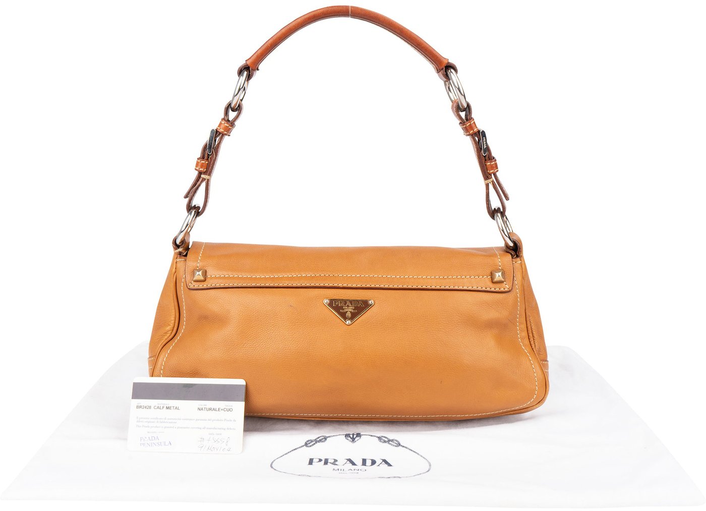 Prada Brown Leather Triangle Baguette Shoulder Bag