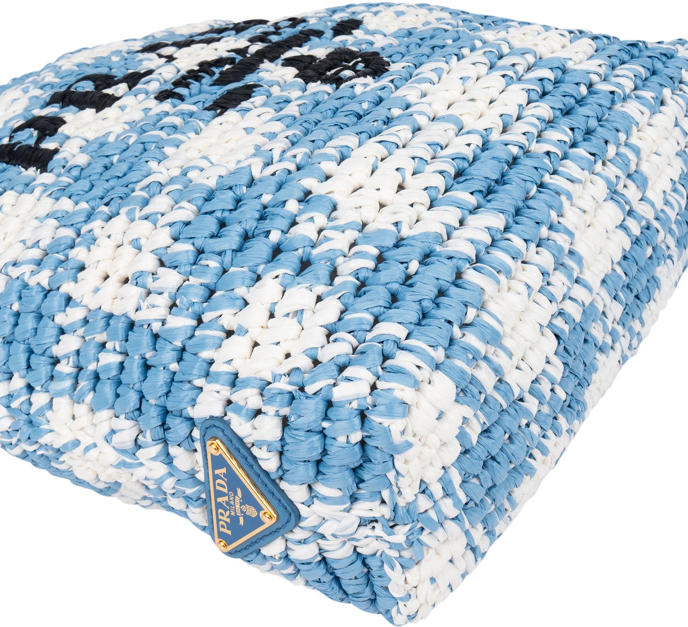 Prada Blue Gaufre Raffia Handbag
