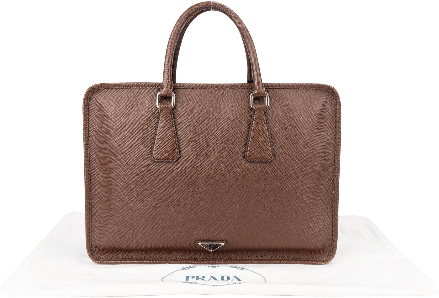 Prada Brown Saffiano Leather Triangle Business Handbag