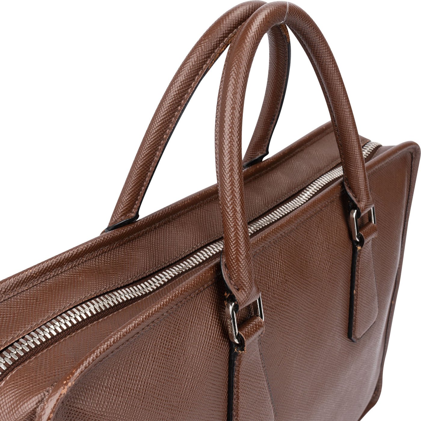 Prada Brown Saffiano Leather Triangle Business Handbag