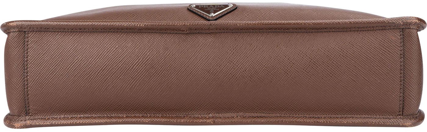 Prada Brown Saffiano Leather Triangle Business Handbag