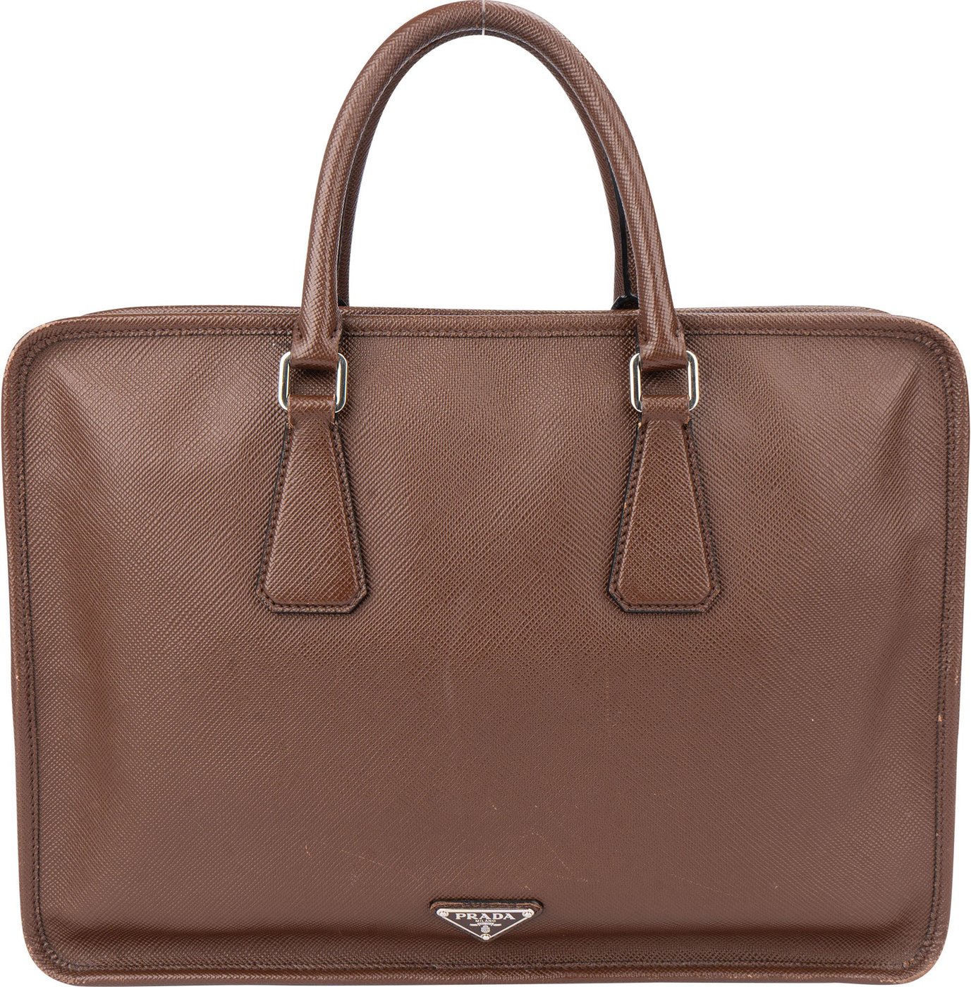 Prada Brown Saffiano Leather Triangle Business Handbag