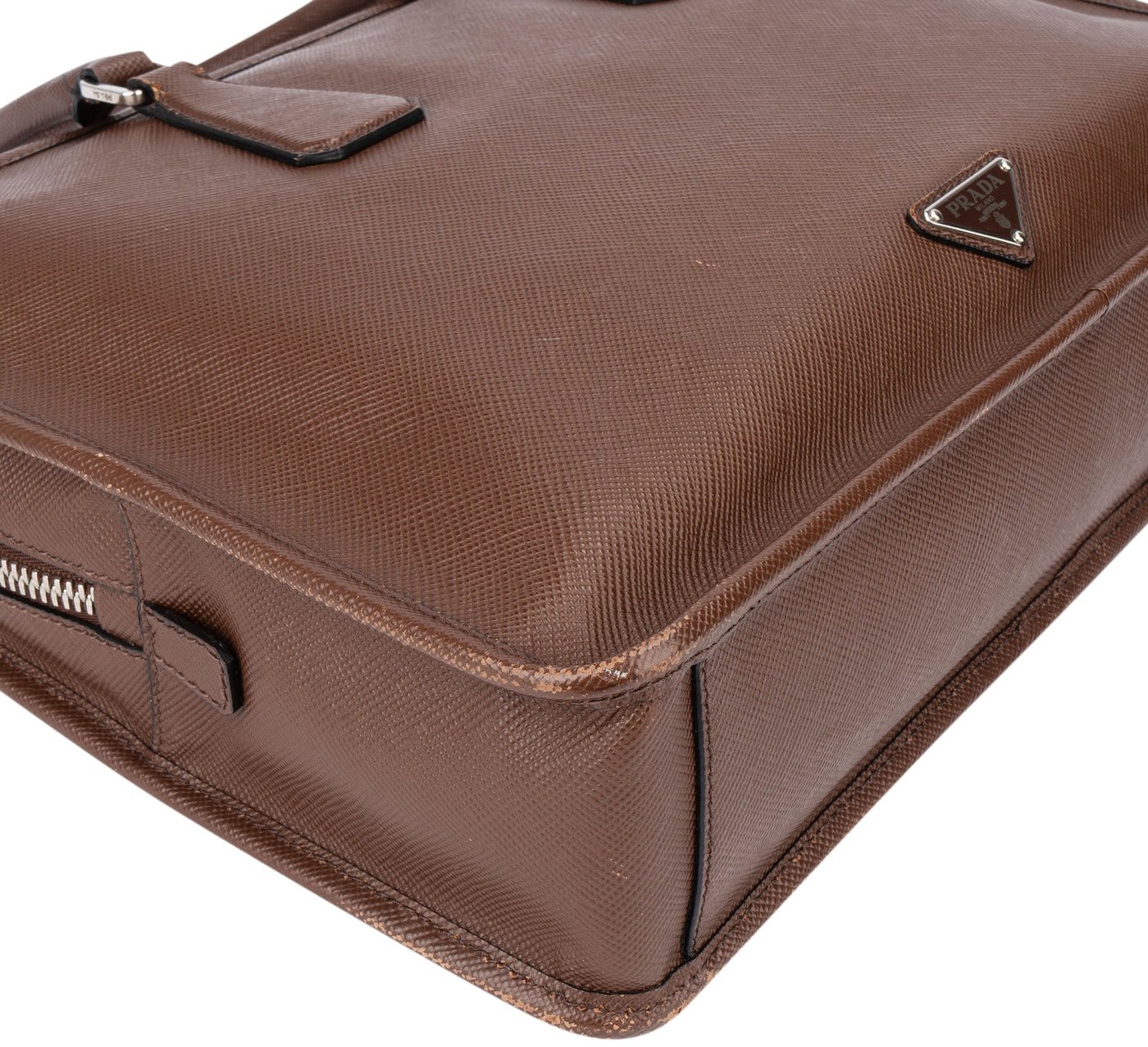 Prada Brown Saffiano Leather Triangle Business Handbag