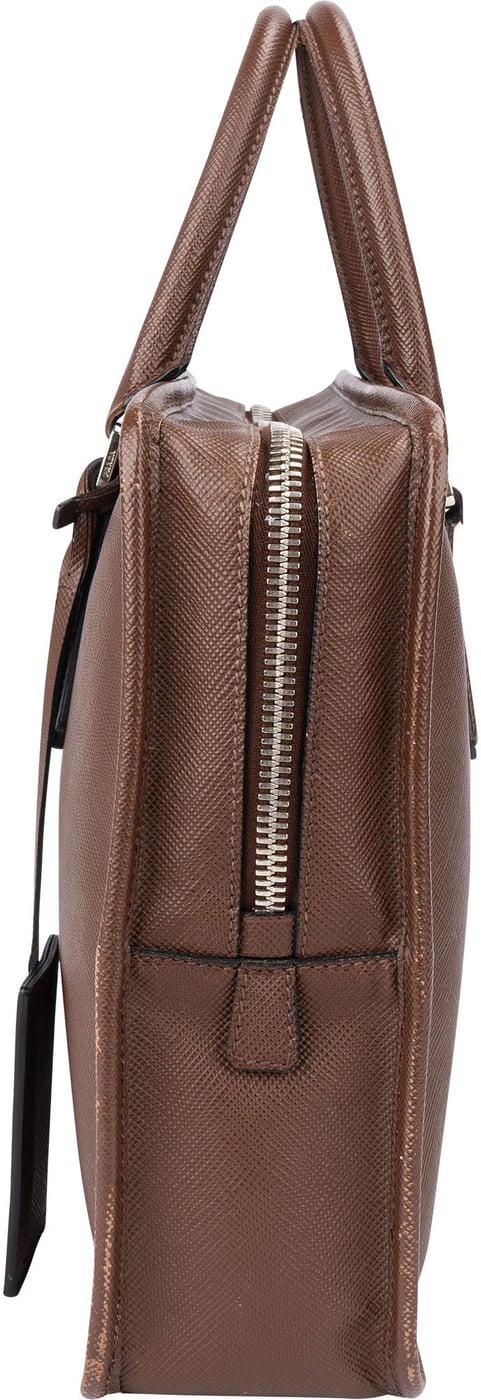 Prada Brown Saffiano Leather Triangle Business Handbag