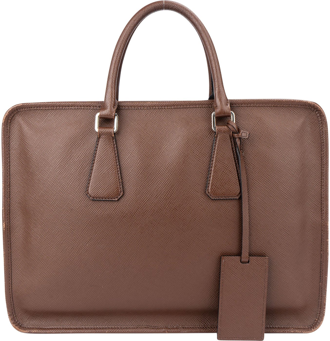 Prada Brown Saffiano Leather Triangle Business Handbag