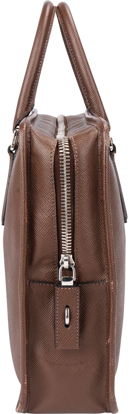 Prada Brown Saffiano Leather Triangle Business Handbag