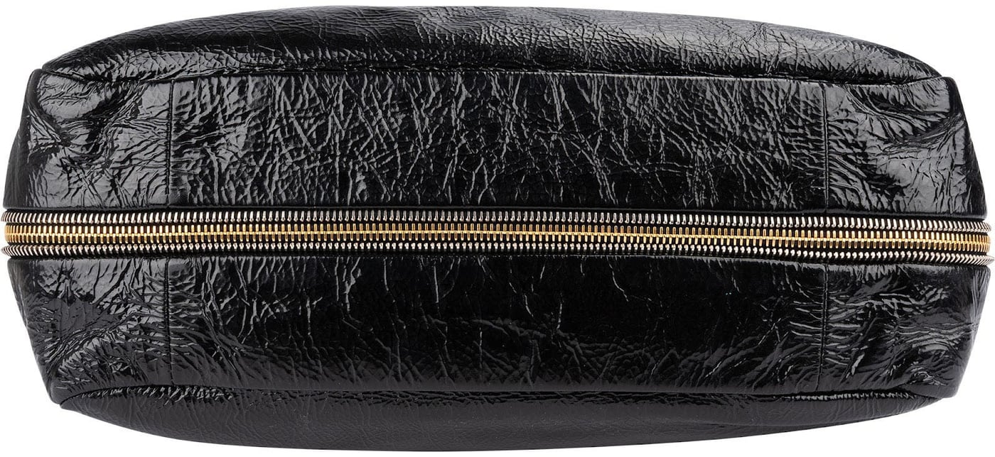 Prada Crinkled Vernice Naplak Leather Zip Around Tote Shoulder Bag