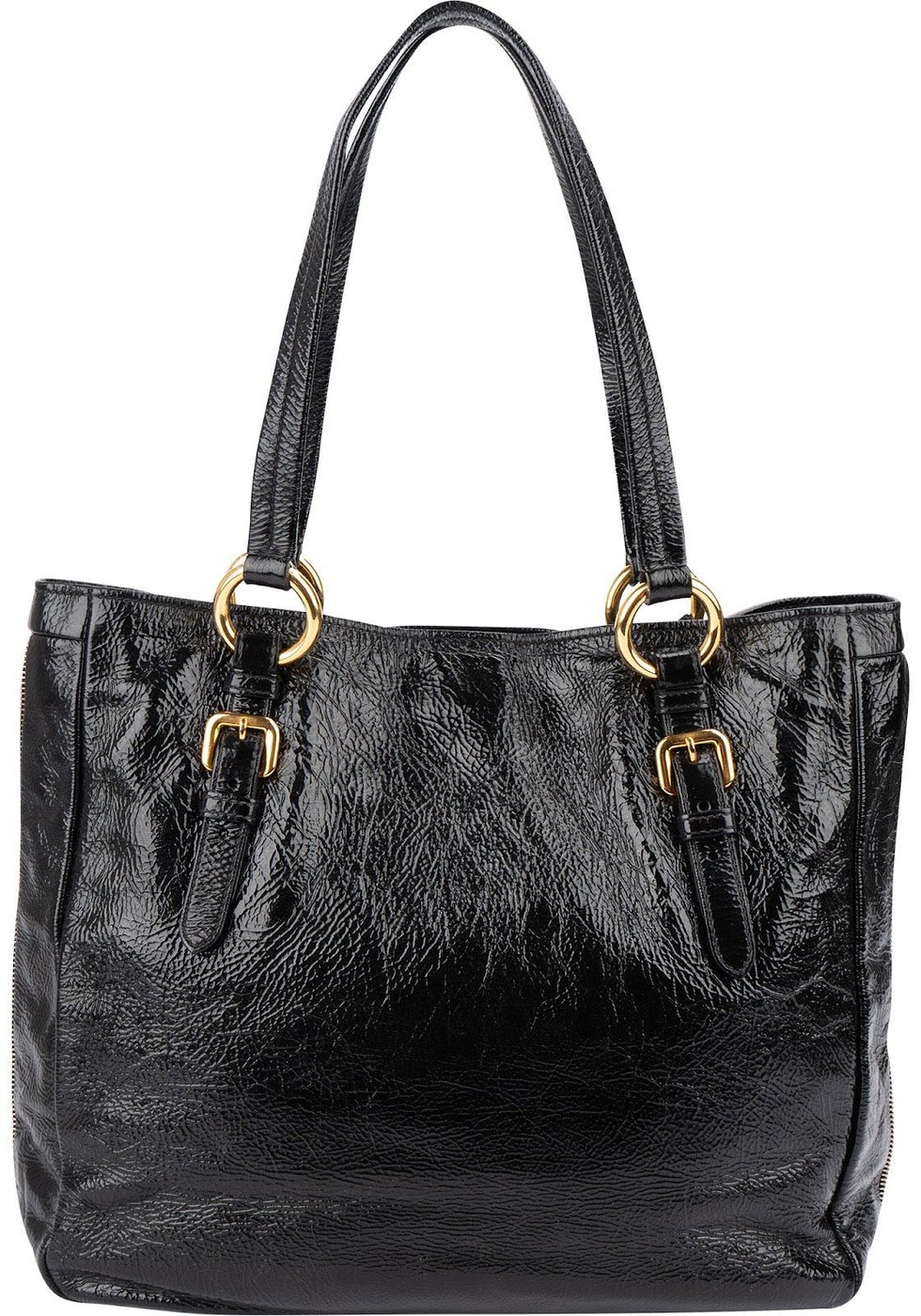 Prada Crinkled Vernice Naplak Leather Zip Around Tote Shoulder Bag