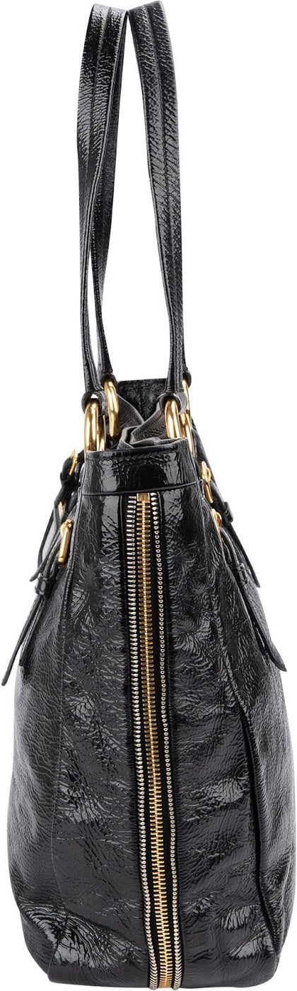 Prada Crinkled Vernice Naplak Leather Zip Around Tote Shoulder Bag
