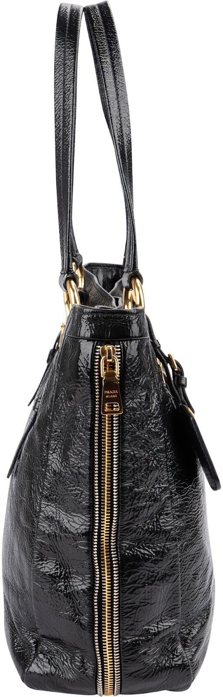 Prada Crinkled Vernice Naplak Leather Zip Around Tote Shoulder Bag