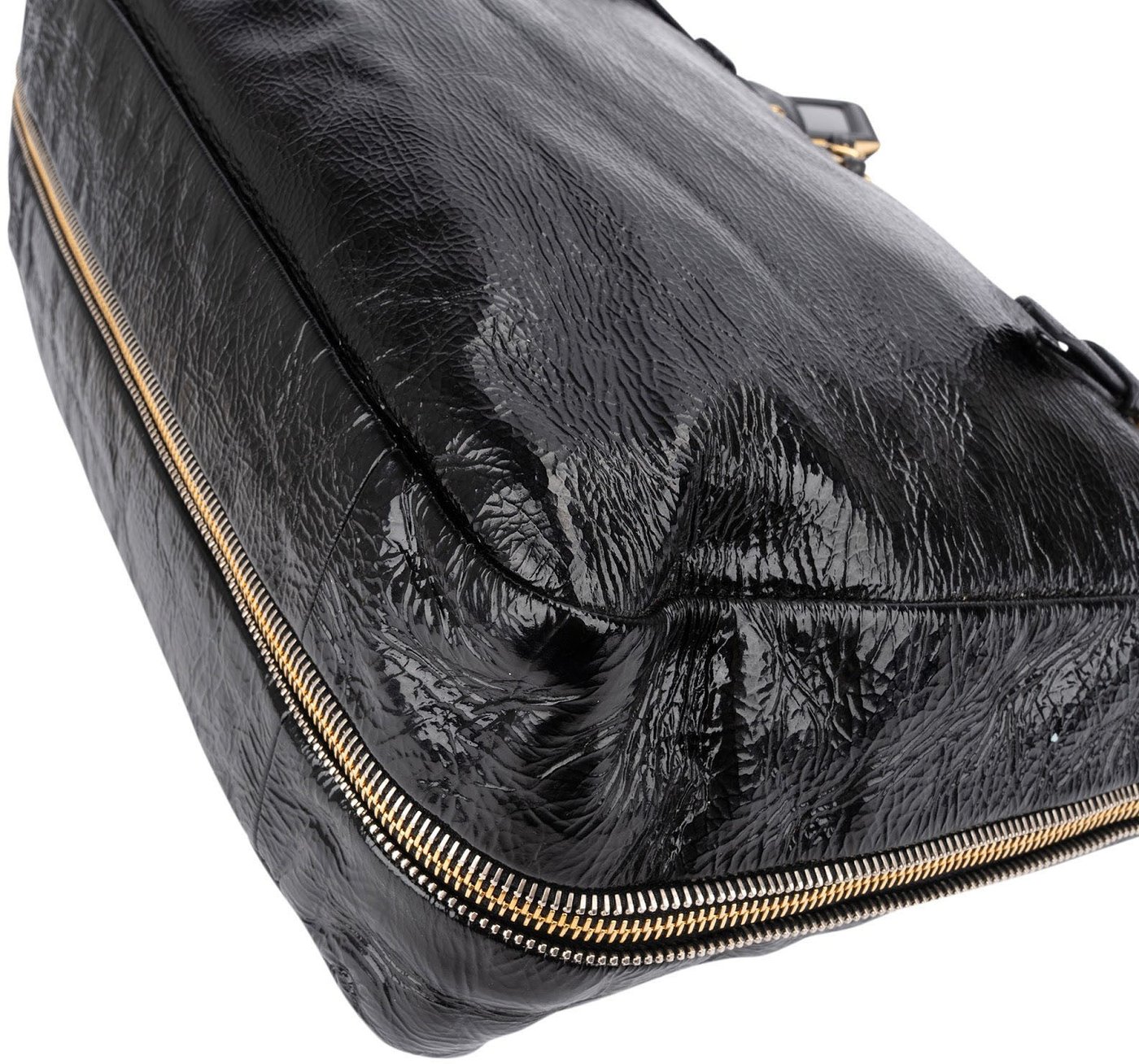 Prada Crinkled Vernice Naplak Leather Zip Around Tote Shoulder Bag