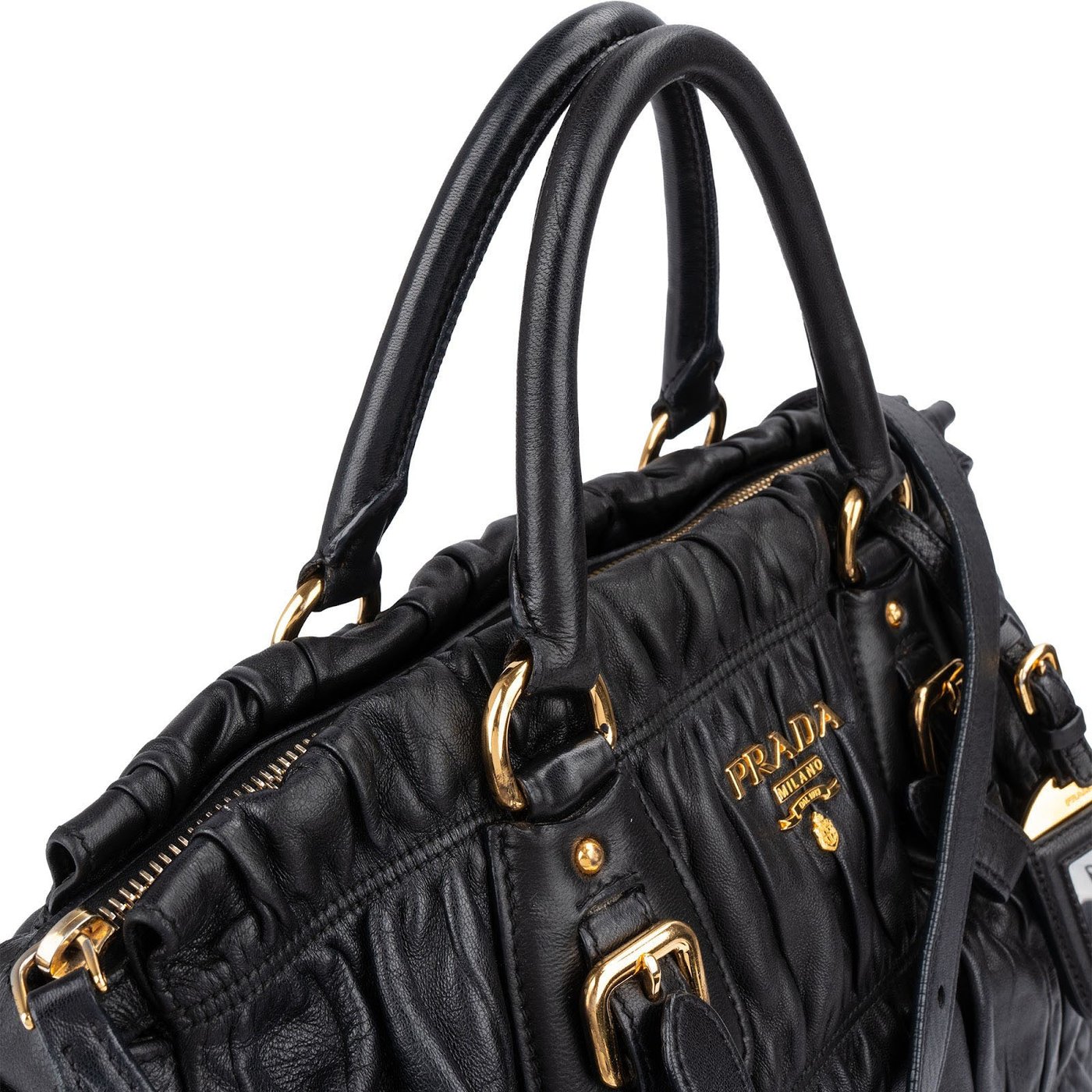 Prada Black Matelassé Nappa Leather Gaufre Satchel Handbag