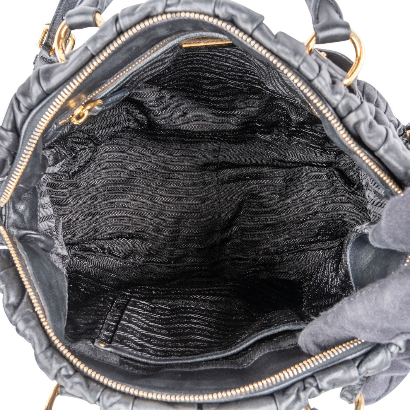 Prada Black Matelassé Nappa Leather Gaufre Satchel Handbag