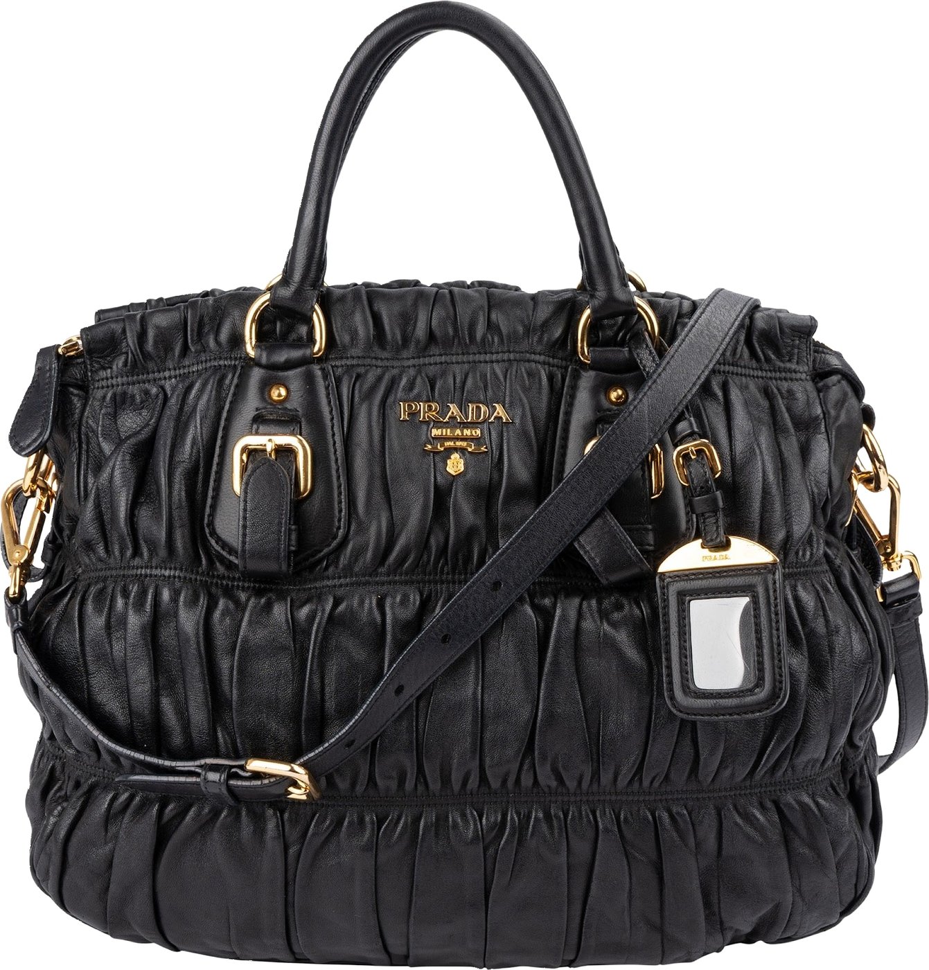 Prada Black Matelassé Nappa Leather Gaufre Satchel Handbag