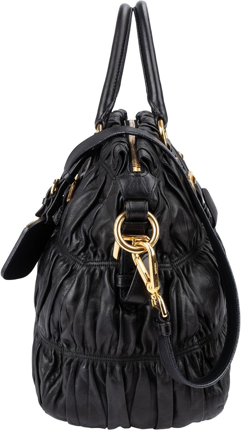 Prada Black Matelassé Nappa Leather Gaufre Satchel Handbag