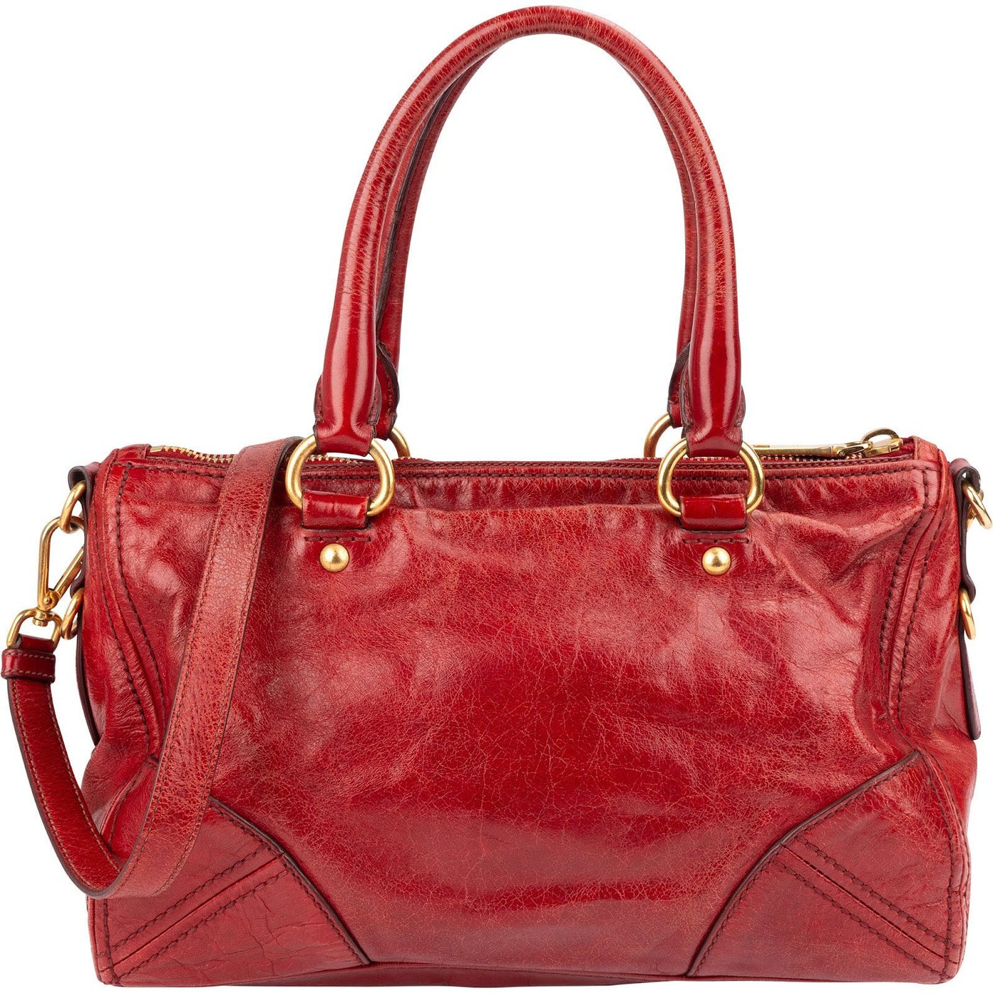 Prada Red Vitello Lux Leather Bauletto Handbag