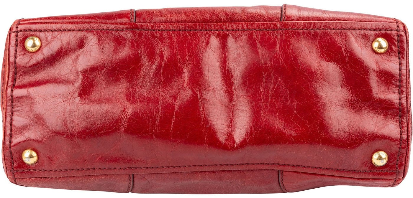 Prada Red Vitello Lux Leather Bauletto Handbag