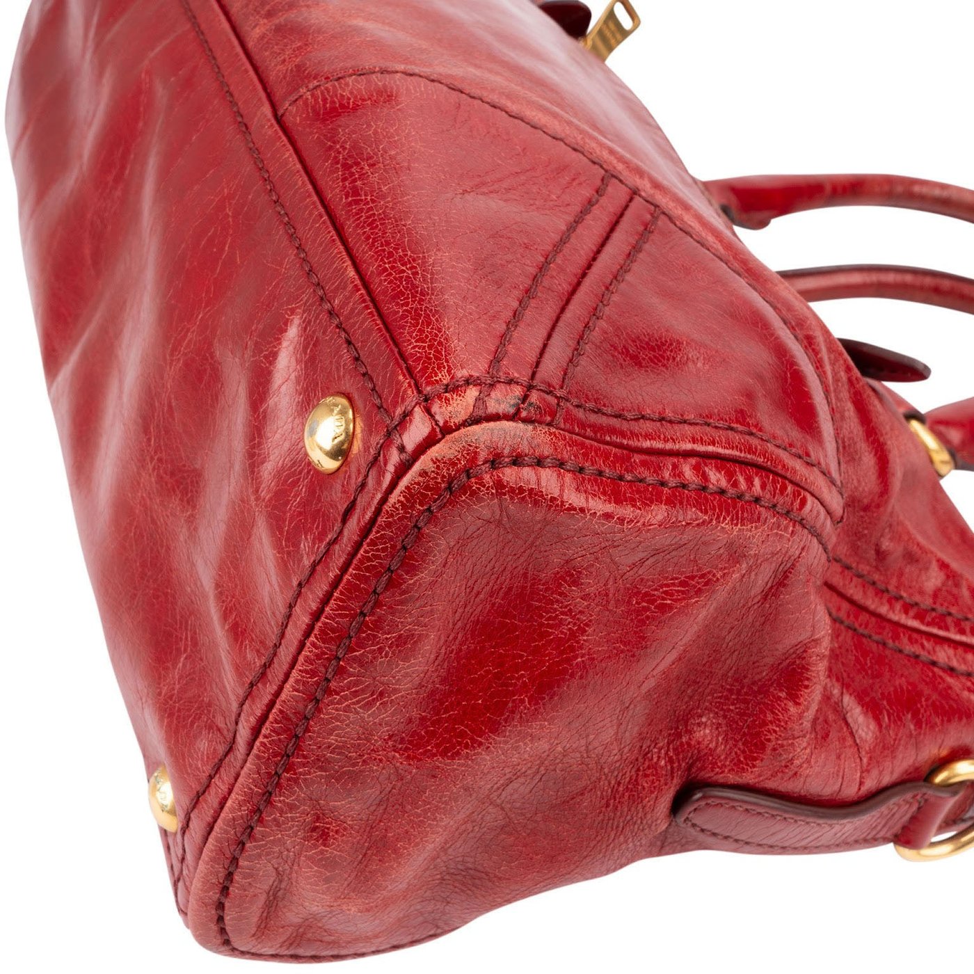 Prada Red Vitello Lux Leather Bauletto Handbag