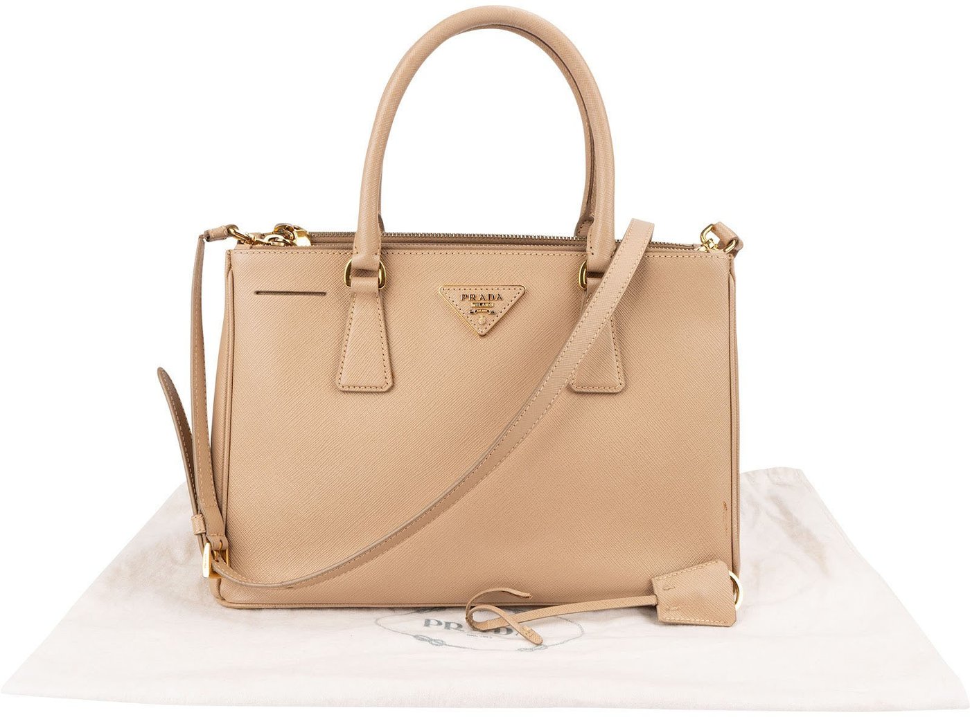 Prada Beige Saffiano Lux Leather Galleria Handbag