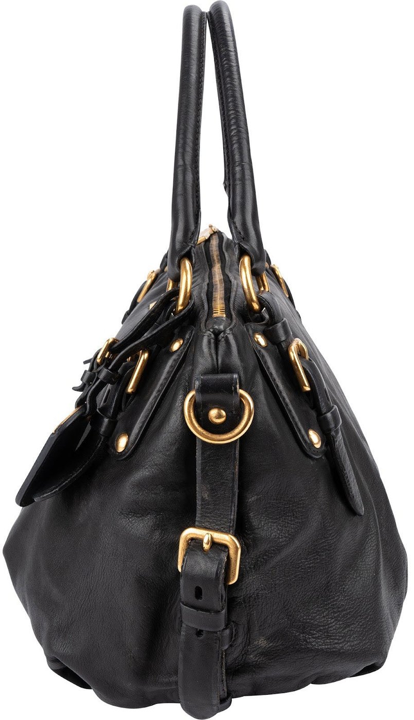 Prada Black Soft Calfskin Gaufre Tote Handbag