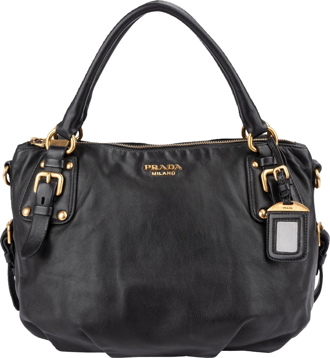 Prada Black Soft Calfskin Gaufre Tote Handbag