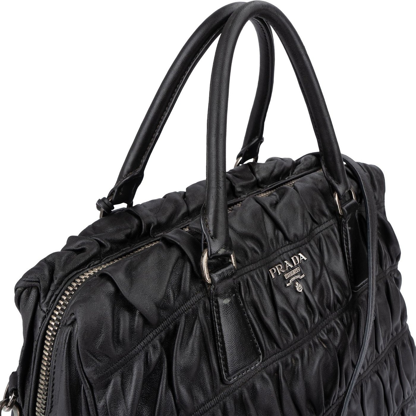 Prada Black Matelassé Nappa Leather Gaufre Hobo Handbag
