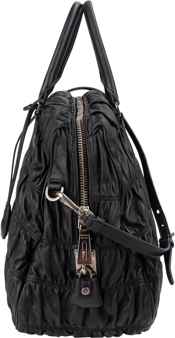 Prada Black Matelassé Nappa Leather Gaufre Hobo Handbag
