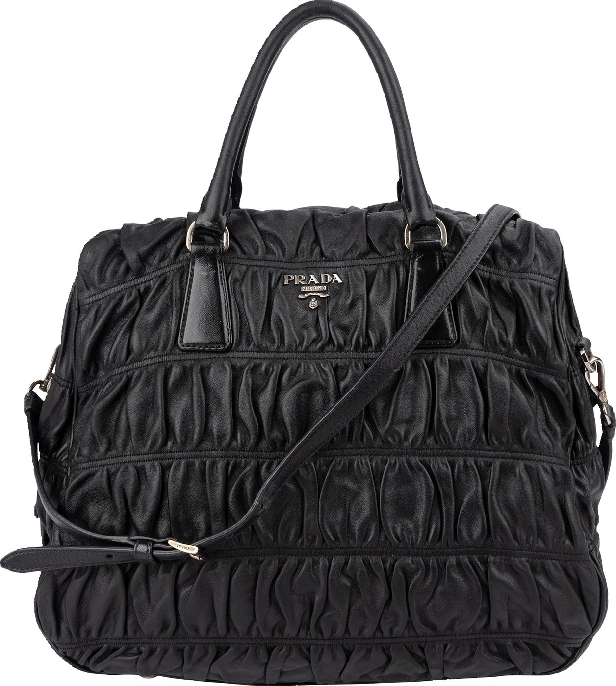 Prada Black Matelassé Nappa Leather Gaufre Hobo Handbag