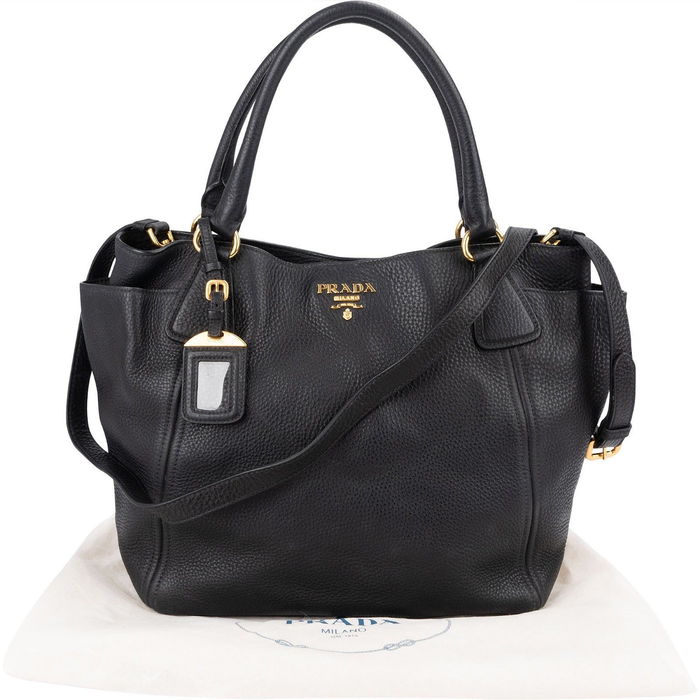 Prada Black Vitello Daino Leather Tote Handbag