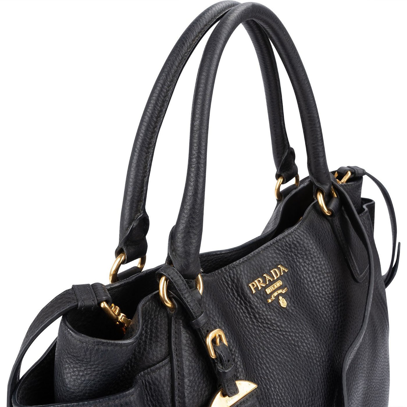 Prada Black Vitello Daino Leather Tote Handbag