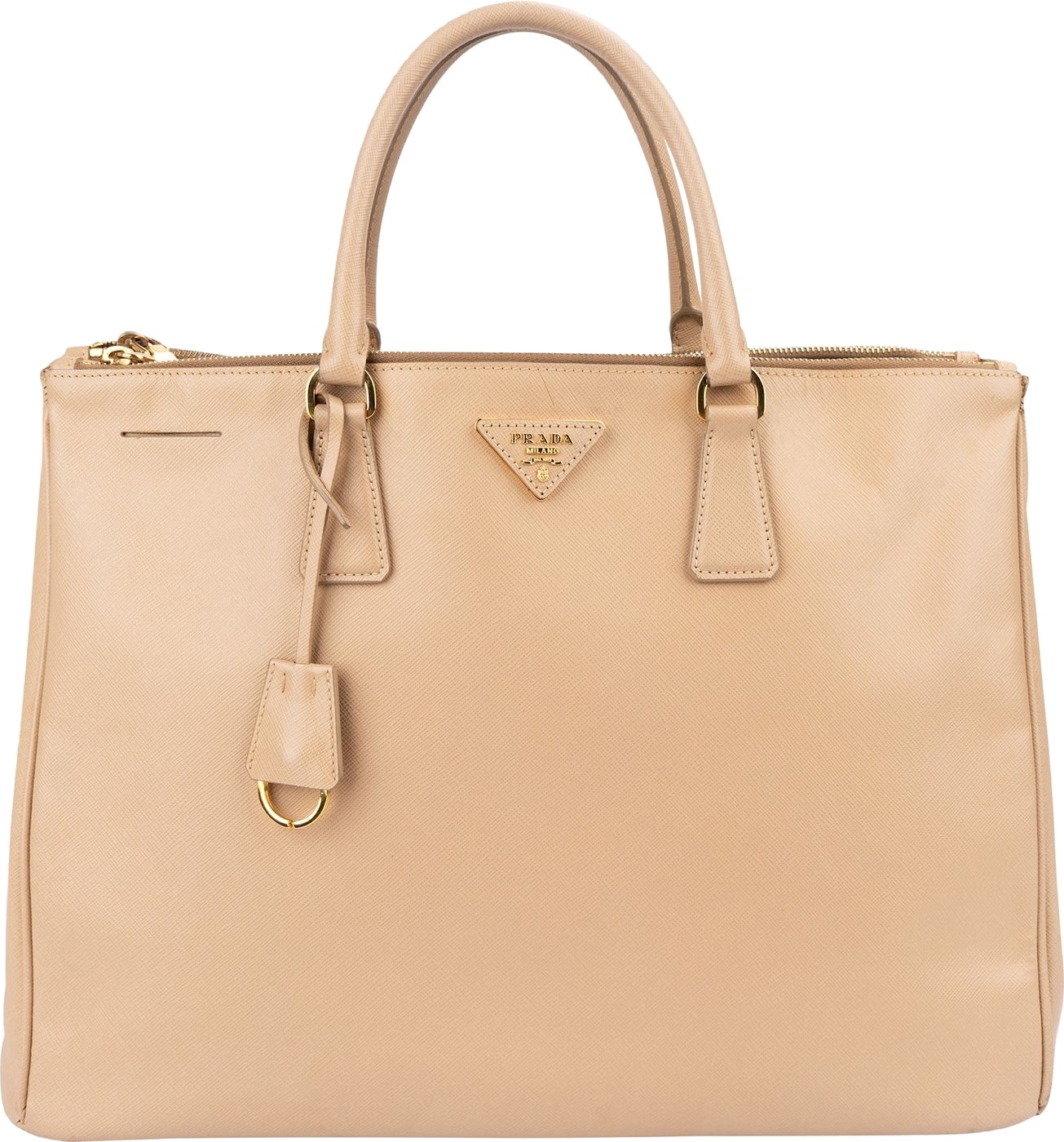 Prada Beige Saffiano Leather Double Zip Galleria Handbag