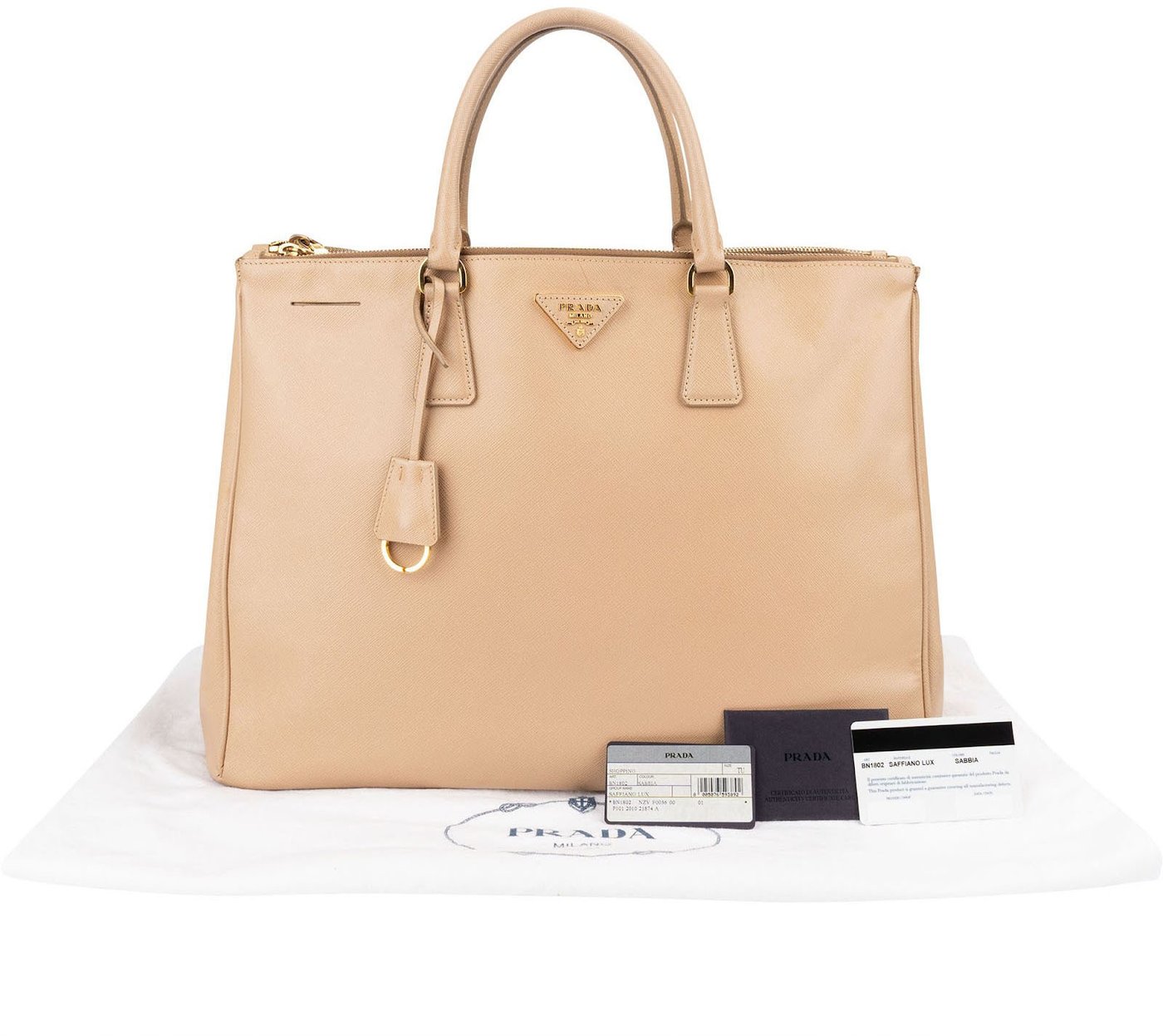 Prada Beige Saffiano Leather Double Zip Galleria Handbag