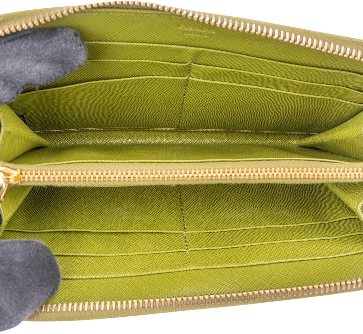Prada Green Saffiano Leather Zip Around Wallet