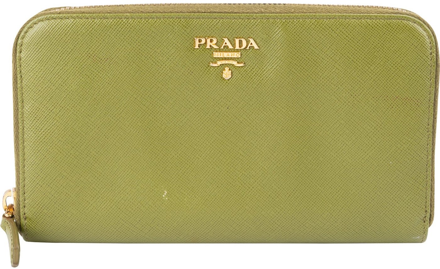 Prada Green Saffiano Leather Zip Around Wallet