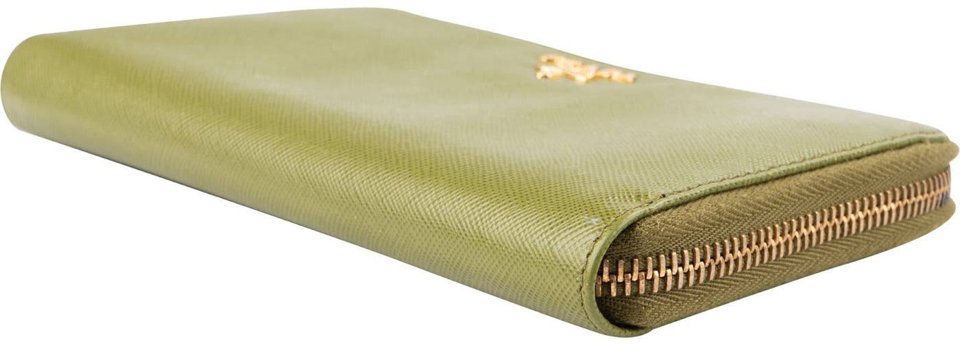 Prada Green Saffiano Leather Zip Around Wallet