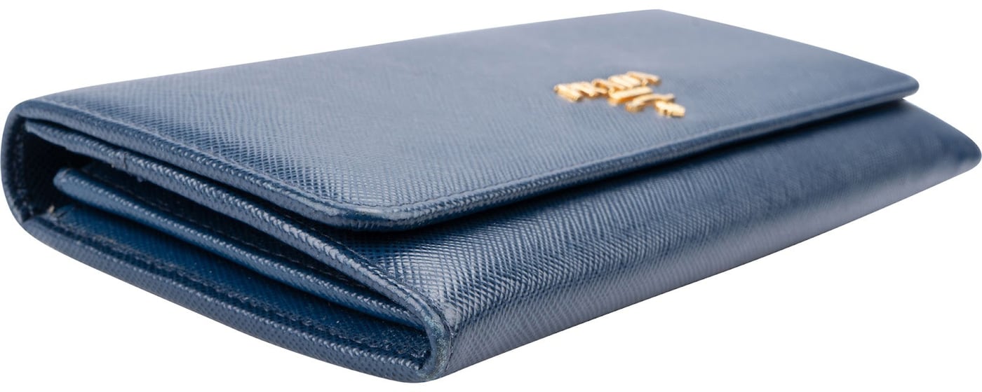 Prada Blue Saffiano Metal Continental Wallet